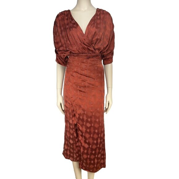 Revolve CALLAHAN Sami Convertible* Draped Rust Satin Tie‎ Waist Midi Dress sz XS - Picture 9 of 15